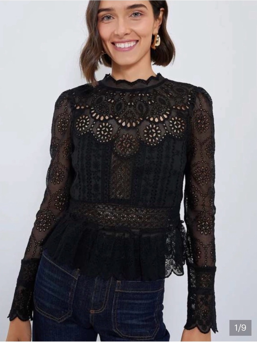 Sea New York Black Lace Eyelet Peplum Blouse
